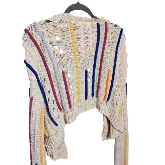Anthropologie Pilcro striped open front knit cardigan sweater colorful funky art - Picture 5 of 8
